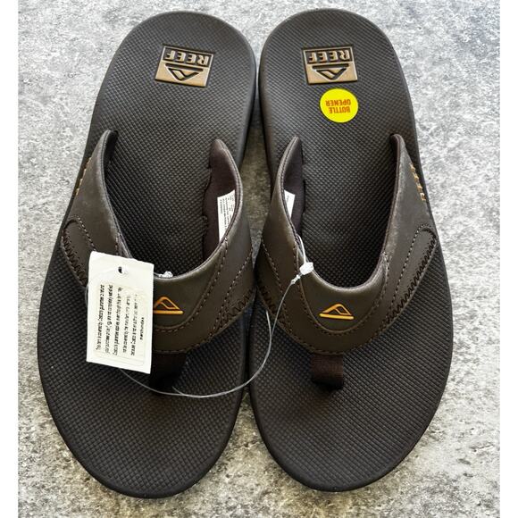 Reef Mens Flip Flops Sandals Brown Gum Size 8 Bottle Opener NWT